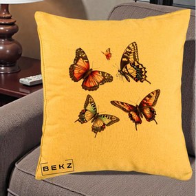Perna Decorativa Colectie Fluturi Multicolori, 40x40 cm, Galben, Husa Detasabila, Perna Inclusa, BEKZ®