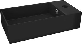 vidaXL Chiuvetă de baie cu preaplin, negru mat, ceramică