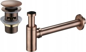 Mexen semisifon pentru chiuvetă rotund cu dop click-clack, cu preaplin, cupru antic - 7992050-45