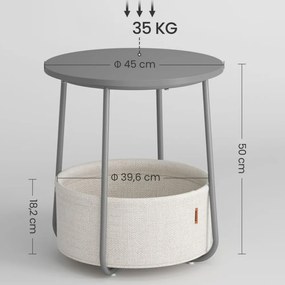 Măsuță rotundă cu coș de depozitare COLETTE, 45x50cm, gri/alb Vasagle