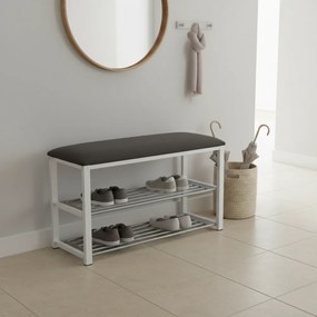 Bancă cu rafturi pantofi, gri/alb, LANGELLA NEW