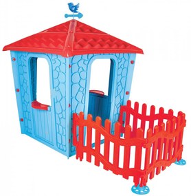 Casuta Copii cu Gard NOVOKIDS™ Stone House , Pentru casa si gradina, 179x114x151 cm, Ferestre si usa mobile, Plastic aditivat rezistent la lumina,
