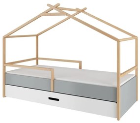 Pat copii Teepee alb/pin/gri 90x200 cm