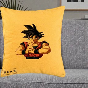 Perna Personalizata Dragon Ball Goku Portret Serios, 40x40 cm, Galben, Husa Detasabila, Perna Inclusa, BEKZ®