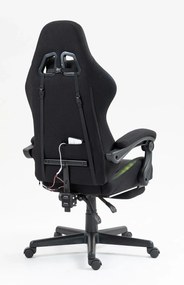 RESIGILAT- Scaun gaming cu masaj în perna lombară, sistem iluminare bandă LED RGB, suport picioare, material textil, Negru