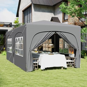 Outsunny Tonelă pliabilă 3 x 6 m Pop-Up, UPF50+ Înălțime reglabilă, cu sac de transport și saci de nisip, gri deschis | Aosom Romania