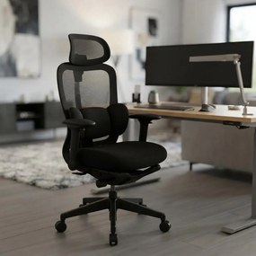 Scaun ergonomic din mesh cu suport lombar reglabil și suport pentru picioare SYYT 9523 negru