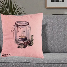 Perna Decorativa Felinar cu Lumanare si Conuri, 40x40 cm, Roz, Husa Detasabila, Perna Inclusa, BEKZ®