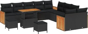 vidaXL Set de canapele pentru grădină cu pernă 17 pcs Negru poliratan