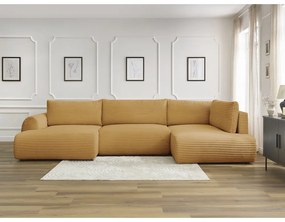 Colțar galben muștar extensibil/cu spațiu de depozitare cu tapițerie din catifea reiată (cu colț pe partea dreaptă/în formă de "U") Lucien – Bobochic Paris