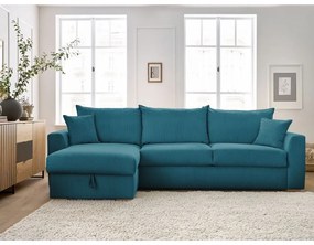 Colțar albastru extensibil cu tapițerie din catifea reiată (cu colț variabil) Augustin – Bobochic Paris