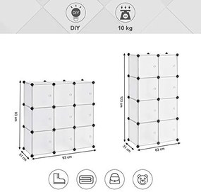 Set 9 cuburi modulare din plastic pentru depozitare, Songmics, Negru-Alb, 93x31x93 cm