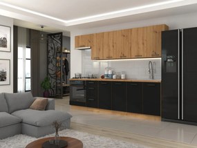 Bucătărie 260 cm Miraluna (Stejar artisan + Negru mat). 1062378