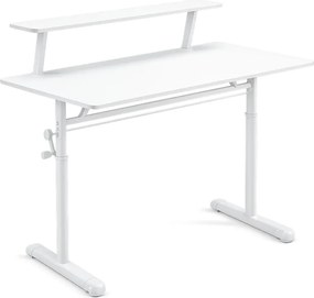 RESIGILAT- ERGOLEV WX-007 – Birou Reglabil Manual cu Înălțime Ajustabilă 65–90 cm, Blat Monobloc din PAL de Înaltă Densitate 15 mm, Cadru Metalic din Oțel, Raft Superior Integrat, 100x60 cm, Alb