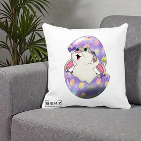 Perna Decorativa Iepuras din Ou de Pasti, 40x40 cm, Alba Mata, Husa Detasabila, Perna Inclusa, BEKZ®