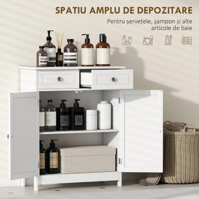 kleankin Dulap de Depozitare Organizator Independent pentru Baie de Podea cu 2 Usi, 2 Sertare si Raft Reglabil, Alb | Aosom Romania