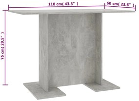 Masa de bucatarie, gri beton, 110x60x75 cm, PAL 1, Gri beton