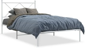 376547 vidaXL Cadru de pat din metal cu tăblie, alb, 107x203 cm