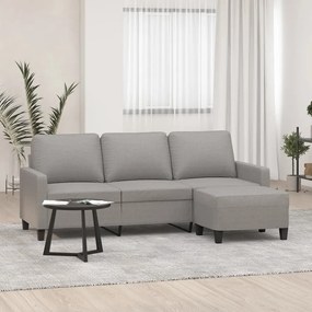 3153367 vidaXL Canapea cu 3 locuri și taburet, gri deschis, 180 cm, textil