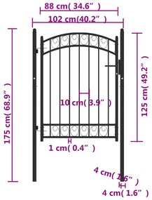 Poarta de gard cu arcada, negru, 100x125 cm, otel Negru, 100 x 125 cm