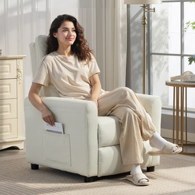 HOMCOM Fotoliu Reclinabil 135° max în Material cu Efect de In, Spumă, Oțel și Lemn, 73x86x100 cm, Crem | Aosom Romania