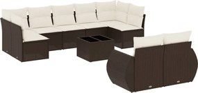 vidaXL Set canapele de grădină cu perne, 10 piese, maro, poliratan