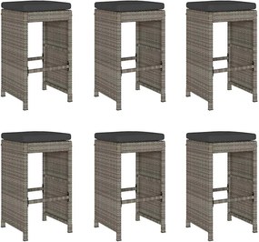 vidaXL Scaune de bar pentru grădină cu perne 6 buc. gri, poliratan