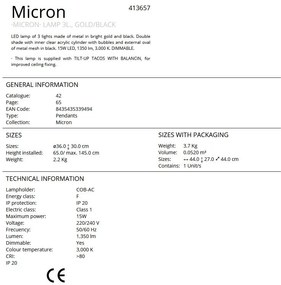 Lustra cu 3 pendule LED design modern Micron negru/auriu