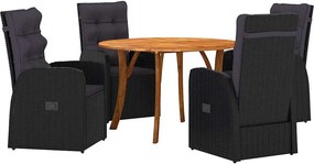 vidaXL Set de masă pentru grădină 5 pcs Negru poliratan