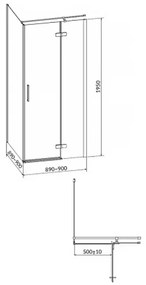 Cabina de dus patrata 90x90 cm Cersanit Jota, crom cu usa batanta dreapta 900x900 mm, Dreapta, Crom lucios