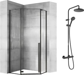 Pachet cabina de dus Rea Diamond negru 90x90 si coloana de dus Hansgrohe Vernis Blend negru