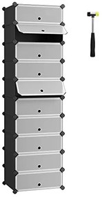 Organizator incaltaminte cu 10 compartimente, 43 x 31 x 173 cm, metal / polipropilena, alb / negru, Songmics