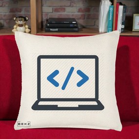 Perna Personalizata Laptop Cod HTML, 40x40 cm, Crem Reliefat, Husa Detasabila, Perna Inclusa, BEKZ®