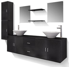 273687 vidaXL Set mobilier baie 11 piese, chiuvete și robinete incluse, negru