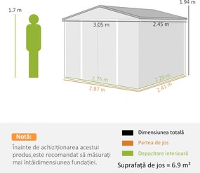 Outsunny Magazie Metalică 305 x 245 cm, Căsuță de Grădină Rezistentă cu 4 Guri de Aerisire și Uși Duble cu Încuietoare, Maro | Aosom Romania