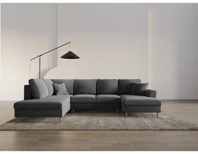 Colțar gri deschis extensibil, cu spațiu de depozitare cu tapițerie din catifea (cu colț pe partea stângă-în formă de "U") Kyoto – Cosmopolitan Design