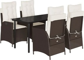 vidaXL Set mobilier de grădină, 5 piese, cu perne, maro, poliratan