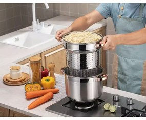 Oala pentru fiert spaghete Klausberg KB 7739, 24 cm, 7 L, 3 piese, Inductie, Argintiu/Roz auriu