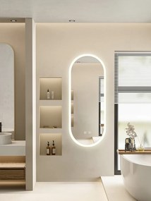 Oglindă baie, Multifuncțională, Iluminare LED Touch, Intensitate reglabila, Sistem Dezaburire, Ceas electronic încorporat, Indicator Temperatura, 100x40 cm