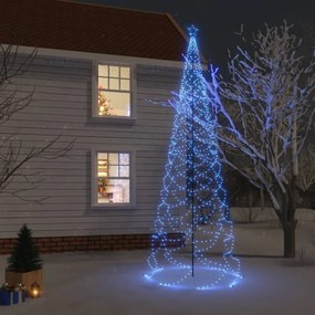 Pom de Crăciun cu stâlp de metal, 1400 LED-uri, albastru, 5 m