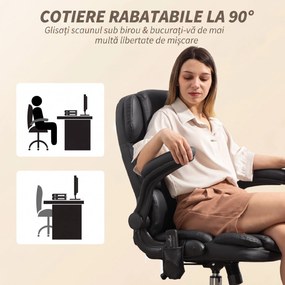 HOMCOM Scaun de Birou Masant Vibrant la 4 Puncte cu Funcție de Dondolo și Încălzire, Scaun de Birou, Scaun pentru Birou în Piele PU cu Brațe Pliabile și Înălțime Reglabilă, Negru | Aosom Romania