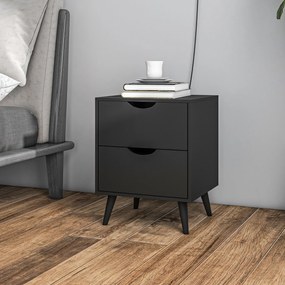 HOMCOM Masă de noapte masă de noapte cu 2 sertare, stil scandinav pentru cameră de dormit, sufragerie, 40 x 35 x 50,5 cm, Negru | Aosom Romania