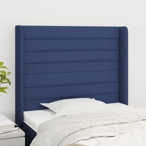 3119708 vidaXL Tăblie de pat cu aripioare, albastru, 93x16x118/128 cm, textil