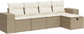 vidaXL Set canapele de grădină cu perne, 5 piese, bej, poliratan
