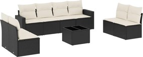 vidaXL Set mobilier de grădină cu perne, 9 piese, negru, poliratan