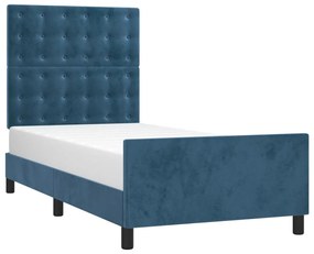 Cadru de pat cu tablie, albastru inchis, 80x200 cm, catifea Albastru inchis, 80 x 200 cm, Nasturi de tapiterie