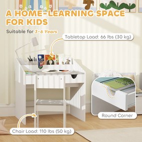 Set AIYAPLAY de Scaun și Masă pentru Copii 3-6 Ani cu Organizator și Sertar Retractabil, din Lemn Gri | Aosom Romania