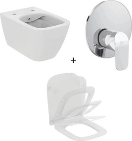 Set vas WC suspendat Ideal Standard I.life B cu functie bideu alb plus capac slim softclose si baterie