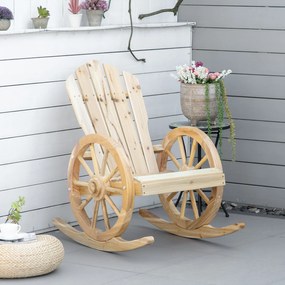 Outsunny Fotoliu de Grădină Adirondack cu Leagan Rocking Chair Stil Rustic Șic brațe Roți de Căruță Lemn de Brad Natural | Aosom Romania