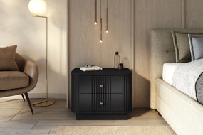 Noptieră Vesper 56 cm pe plintă - negru cu mânere aurii